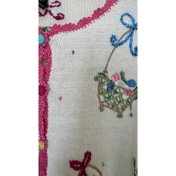 Vintage ALL POINTS Reference Point Easter Spring Embroidered Cardigan Sweater L - Picture 12 of 14